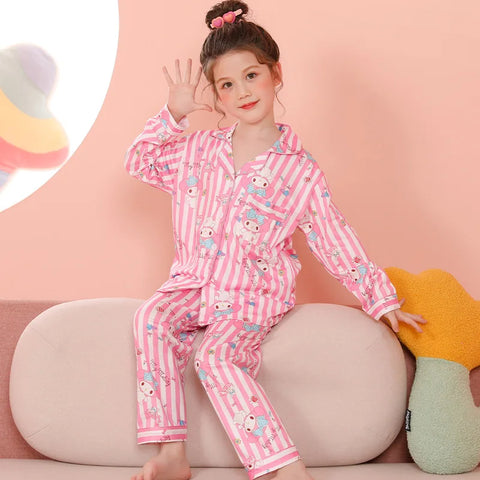 Silky Satin Pink & White Striped My Melody™ Button Down PJs for Girls