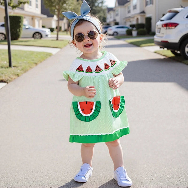 Watermelon Slices Adorable Striped Dress for Baby, Toddler, & Little Girls