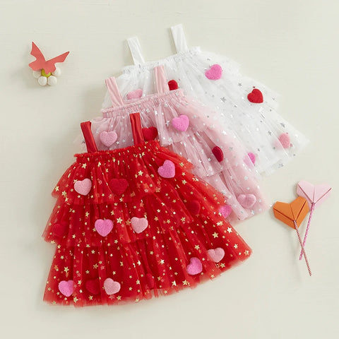 Starry Mesh Sparkly Heart Dress for Toddler & Little Girls