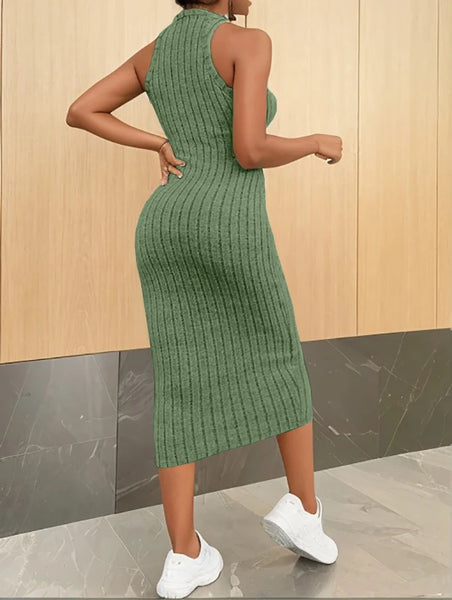 Chelsea Ribbed Halter Knit Sweater Midi Dress