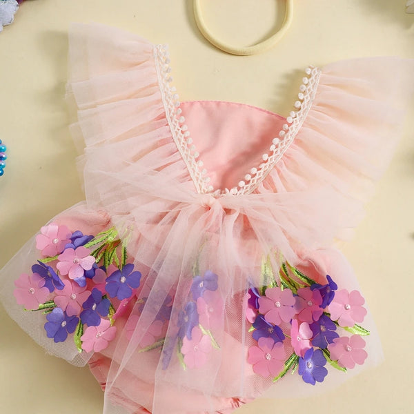 Pretty Bouquet Floral Romper Dress for Baby Girl