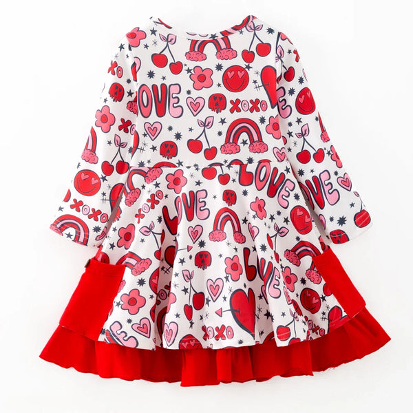 Cutie Hearts Print Twirl Dress with Pockets