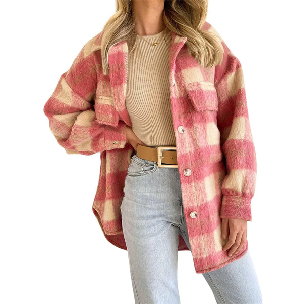 Gwynnie Plaid Brushed Heavy-weight Polyknit Shacket for Women