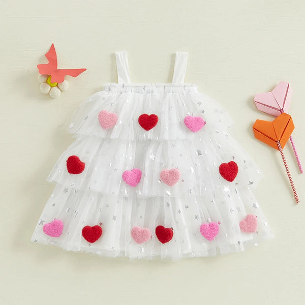 Starry Mesh Sparkly Heart Dress for Toddler & Little Girls