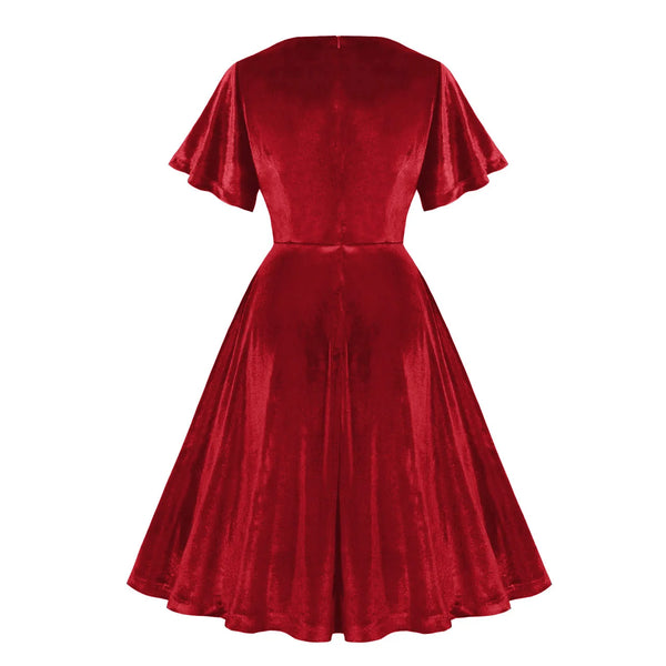 Evan Flutter-Sleeve Velvet Dress for Women & Teens