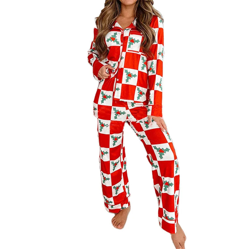 Checkered Holly Women's Holiday Pjs