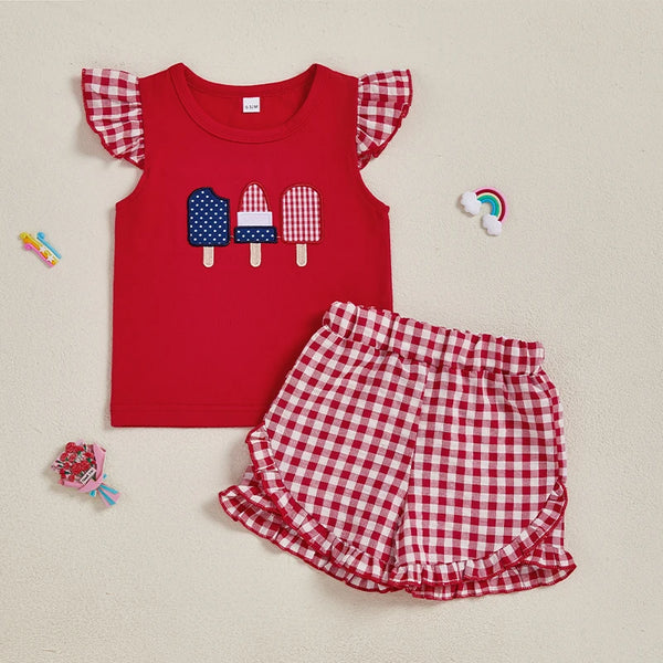 American Gingham Flutter Sleeve Top & Short Set for Baby, Toddler & Little Girls