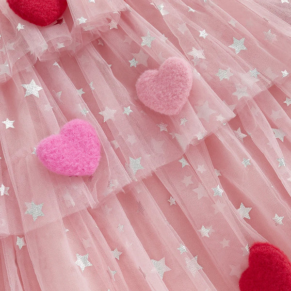 Starry Mesh Sparkly Heart Dress for Toddler & Little Girls