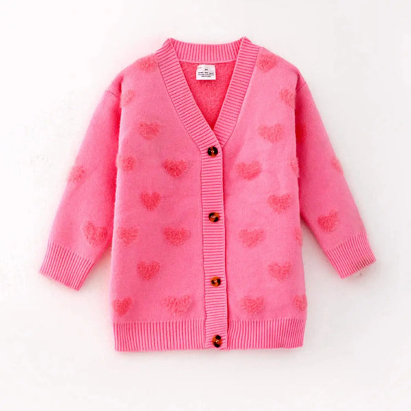 Super Soft Pink Hearts Button Up Cardi for Girls