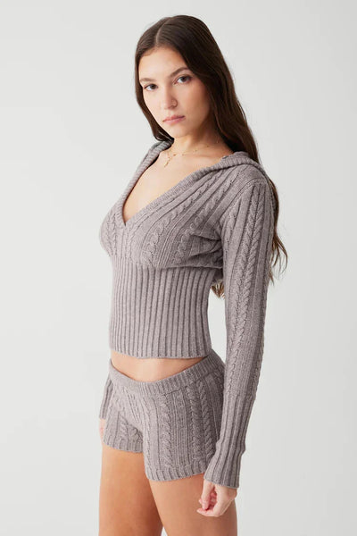 The Bennet Cable Knit Sweater V-Neck Top and Shorts Lounge Set for Women