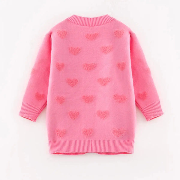 Super Soft Pink Hearts Button Up Cardi for Girls