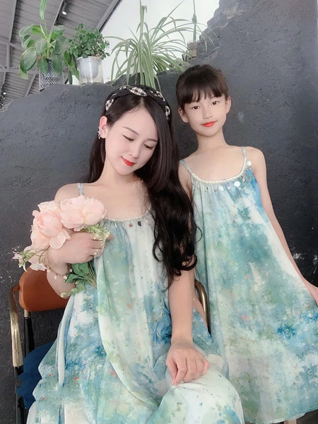 Momma & Me Matching: Aqua Splash Loose and Flowy Midi Beach Dress