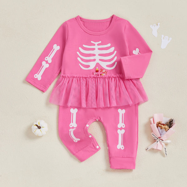 Pink Skeleton Romper with Tulle Tutu skirt for Baby Girl