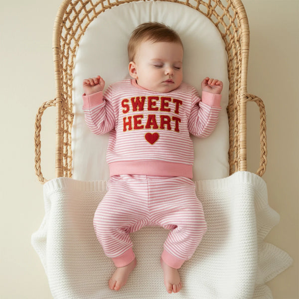 Sweet Heart Pink Striped Baby Girl Lounge Outfit