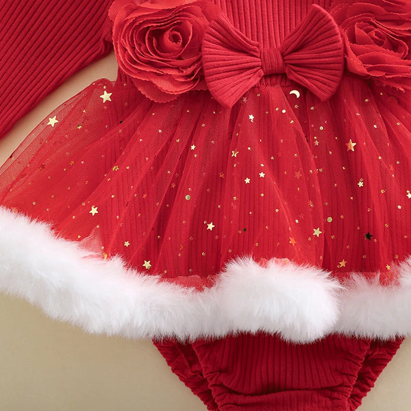 Sparkly Rosette Christmas Romper Dress for Baby Girls