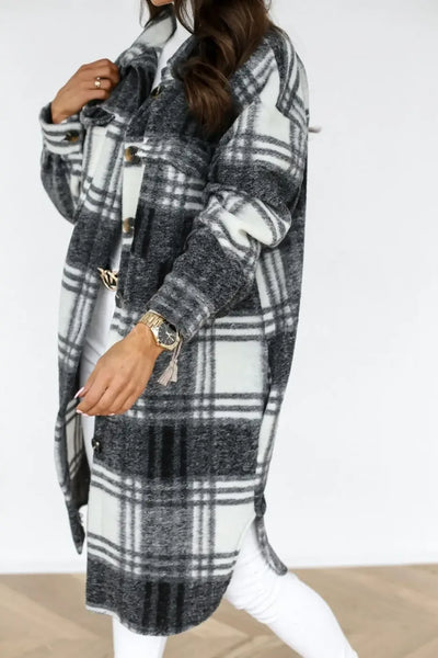 The Erika Brushed Knit Longline Plaid Shacket for Women & Teens