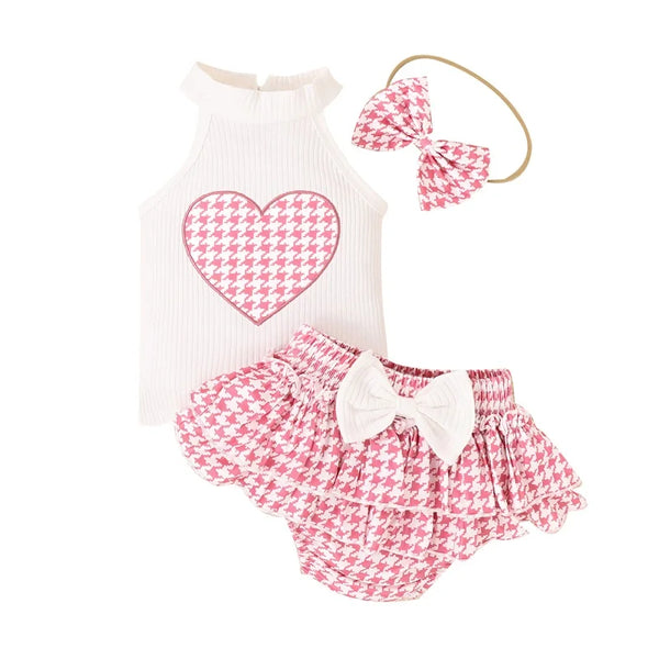 The Pink Houndstooth Heart Outfit for Baby Girls