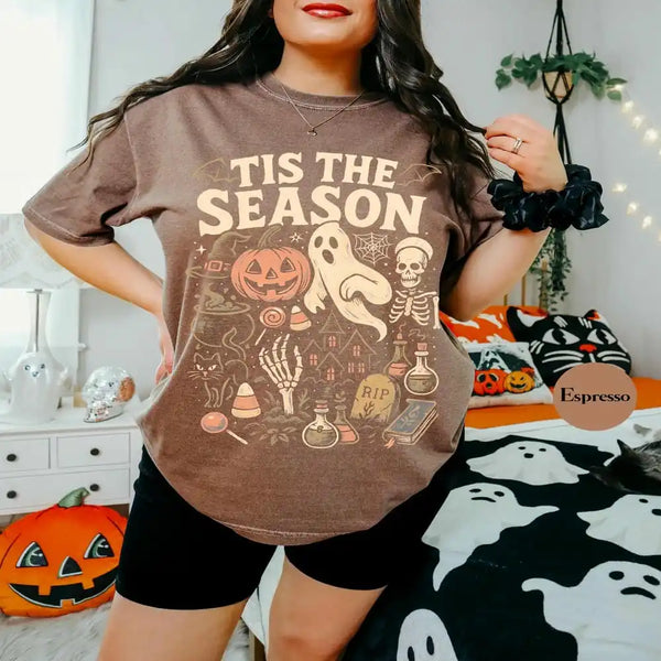 'Tis the Season Retro Wash Halloween Tee for Women & Teens