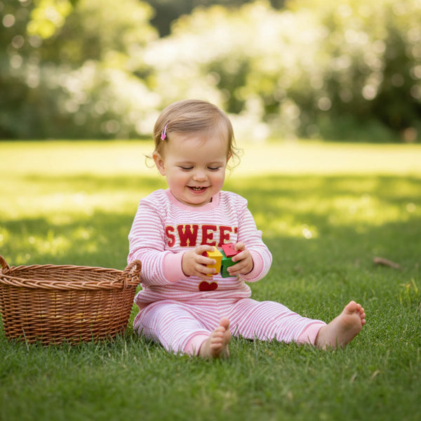 Sweet Heart Pink Striped Baby Girl Lounge Outfit