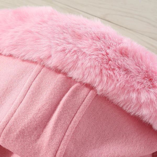 Oui Bella Belted Wool Jacket with Removeable Faux-Fur Hood for Little Girls