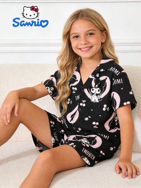 Midnight Kuromi™ Button-Down Pajama Set for Girls & Tweens