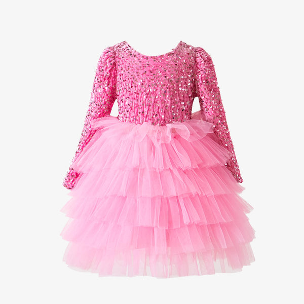 Nelle Sequin Bow-Back Layered Special Occasion Dress for Toddler & Little Girls