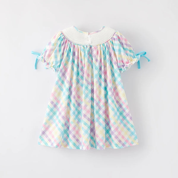 Pastel Bunny Gingham Easter Dress for Little Girls