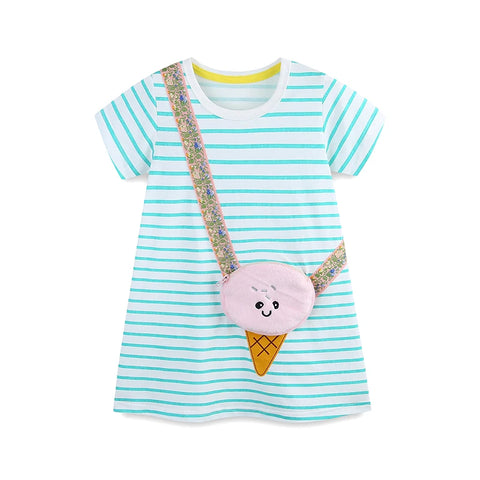 Ice Cream Purse Striped Shift Dress for Little Girls