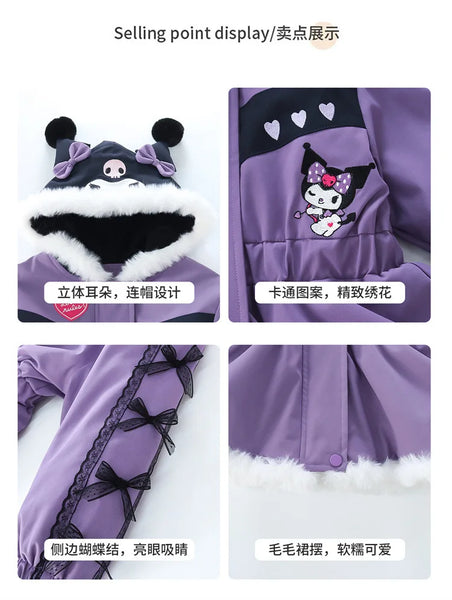 Fur & Bows Adorable Dressy Kuromi™ Hooded Coat for Girls