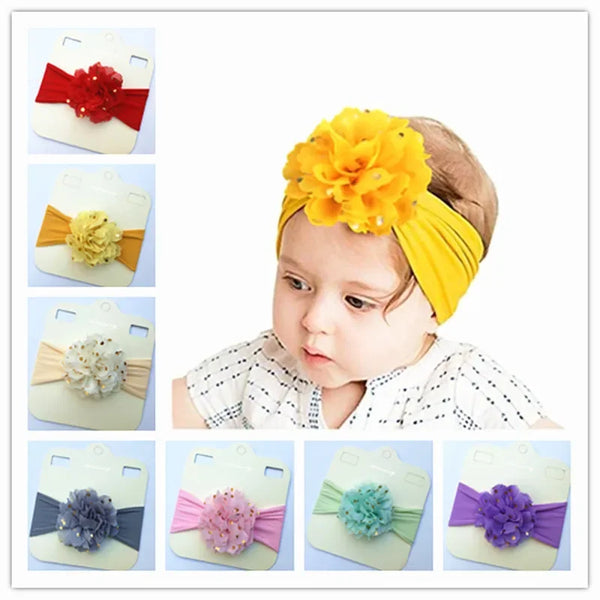 Sparkly Floral Stretchy Chiffon Headband for Baby Girls