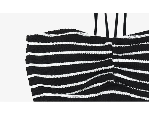 Magnolia Black/White Striped Side Tie Bikini for Women
