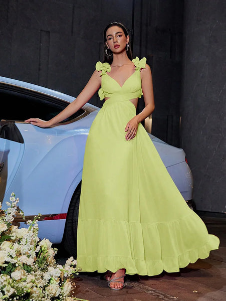 Floral Strappy Back Zig-Zag Side Cut-Out Formal Dress for Women