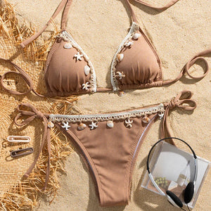 Shelly Beach Side-Tie Bikini with Ivory Shells