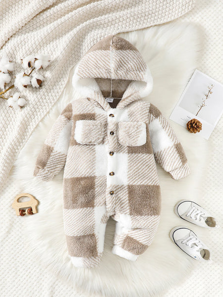 Iris Cozy Hooded Plaid Romper Jumpsuit for Baby Girl