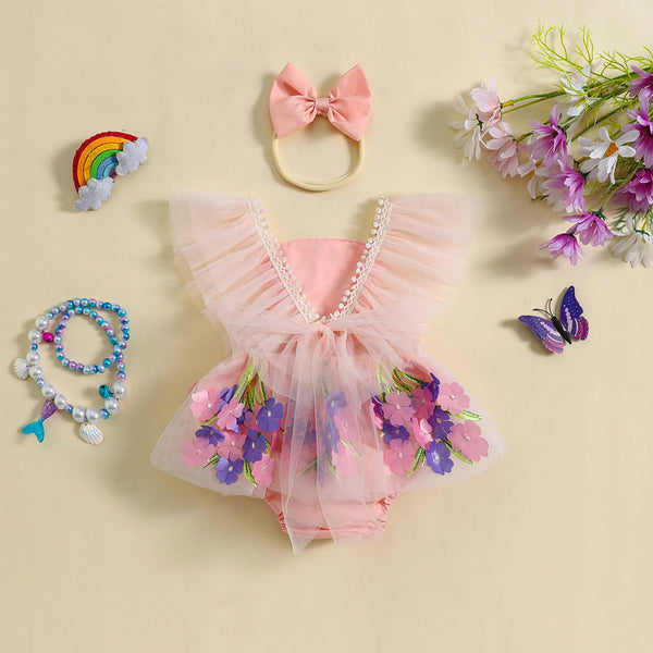 Pretty Bouquet Floral Romper Dress for Baby Girl