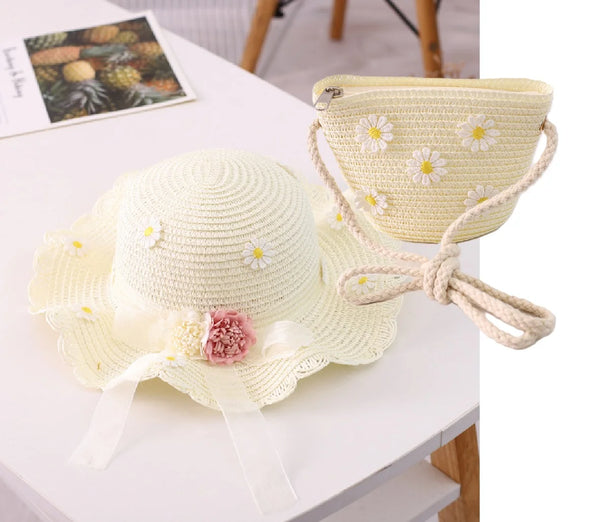 Sunny Summer Straw Hat & Purse Set for Little Girls
