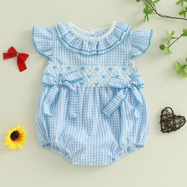 Gingham Girl Flutter Sleeve Romper for Baby Girls