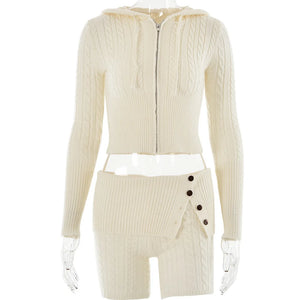 Chase Cable Knit Sweater Crop Hoody & Matching Shorts Lounge Set