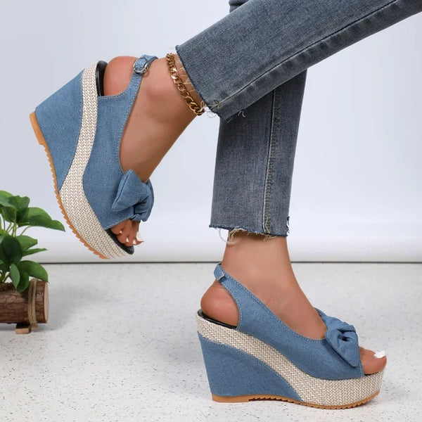 Mira Chambray Bow Wedges