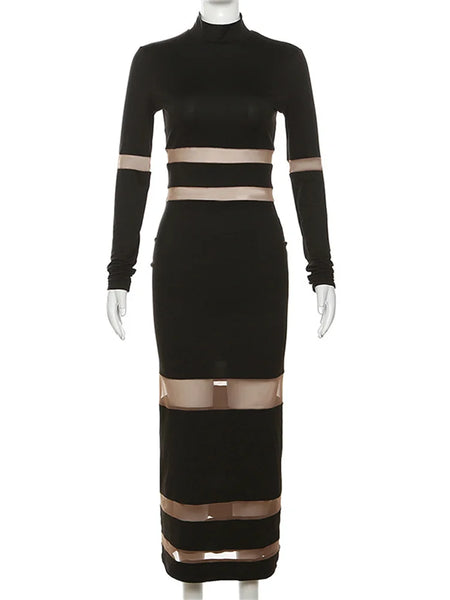 Vivica Slim Fit Long Sleeve Knit Mesh Panel Dress