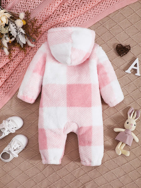 Iris Cozy Hooded Plaid Romper Jumpsuit for Baby Girl
