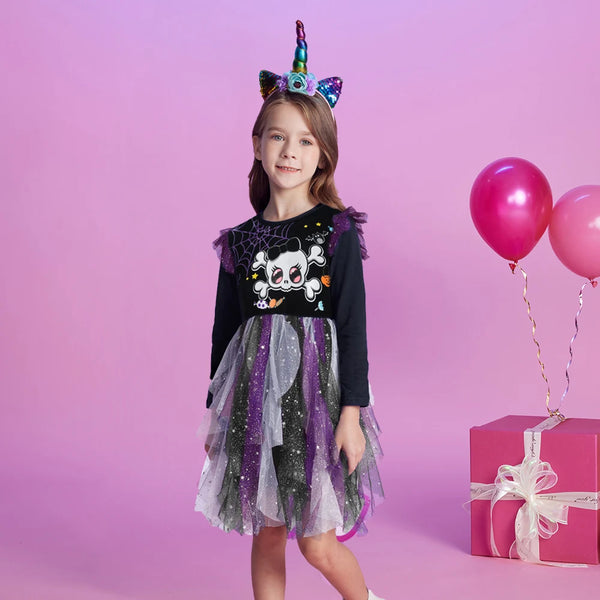 Glam Skull Sparkly Tulle Twirl Dress for Girls