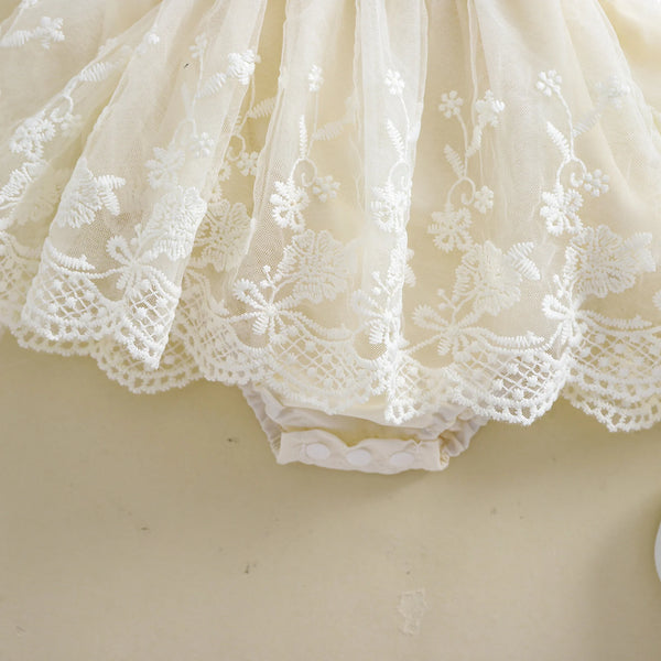 Lacey Baby Special Occasion Romper Dress with Matching Flower Headband