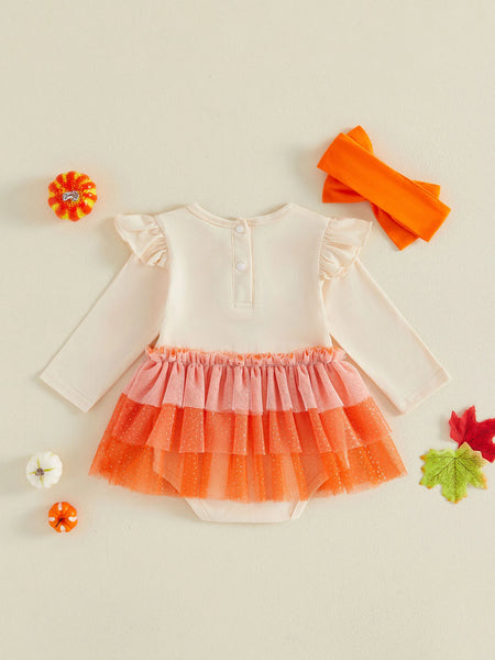 Pumpkin Princess Fall Romper Dress for Baby & Toddler Girls