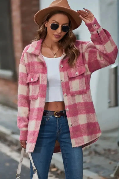 Gwynnie Plaid Brushed Heavy-weight Polyknit Shacket for Women