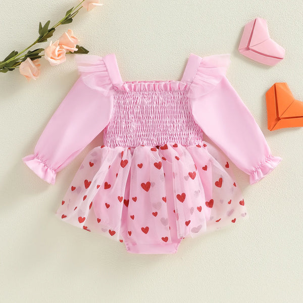 Hey Darlin' Heart Print Romper Dress for Baby Girls