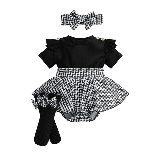 Greer Houndstooth Print 3-Piece Outfit for Baby Girls