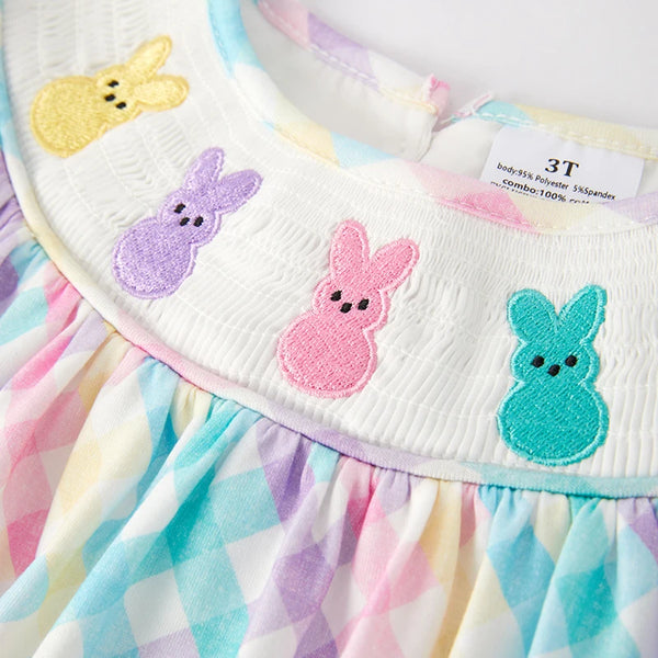 Pastel Bunny Gingham Easter Dress for Little Girls