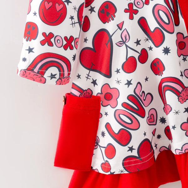 Cutie Hearts Print Twirl Dress with Pockets