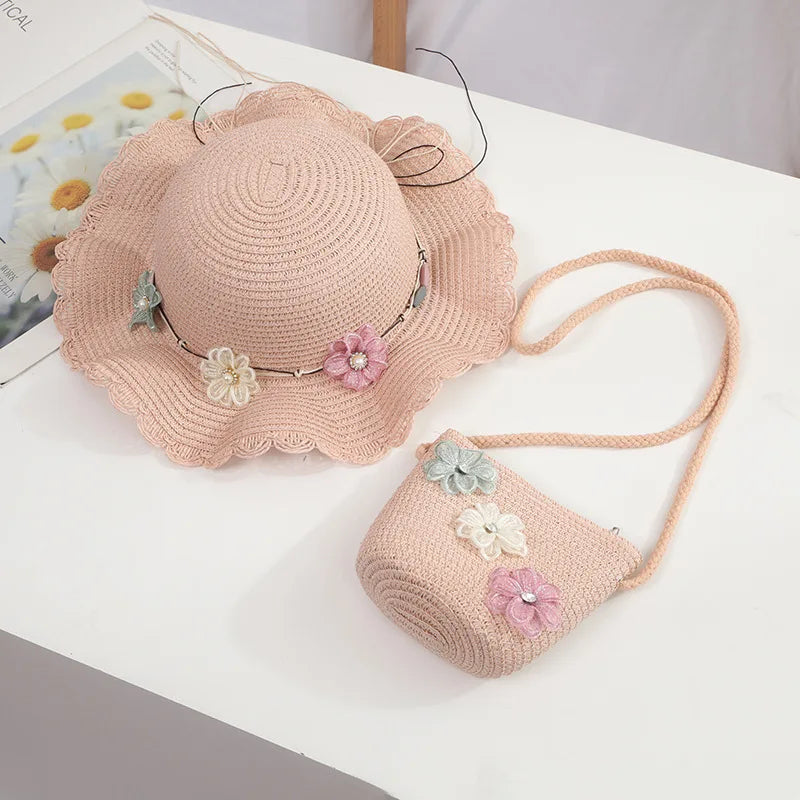 Sunny Summer Straw Hat & Purse Set for Little Girls